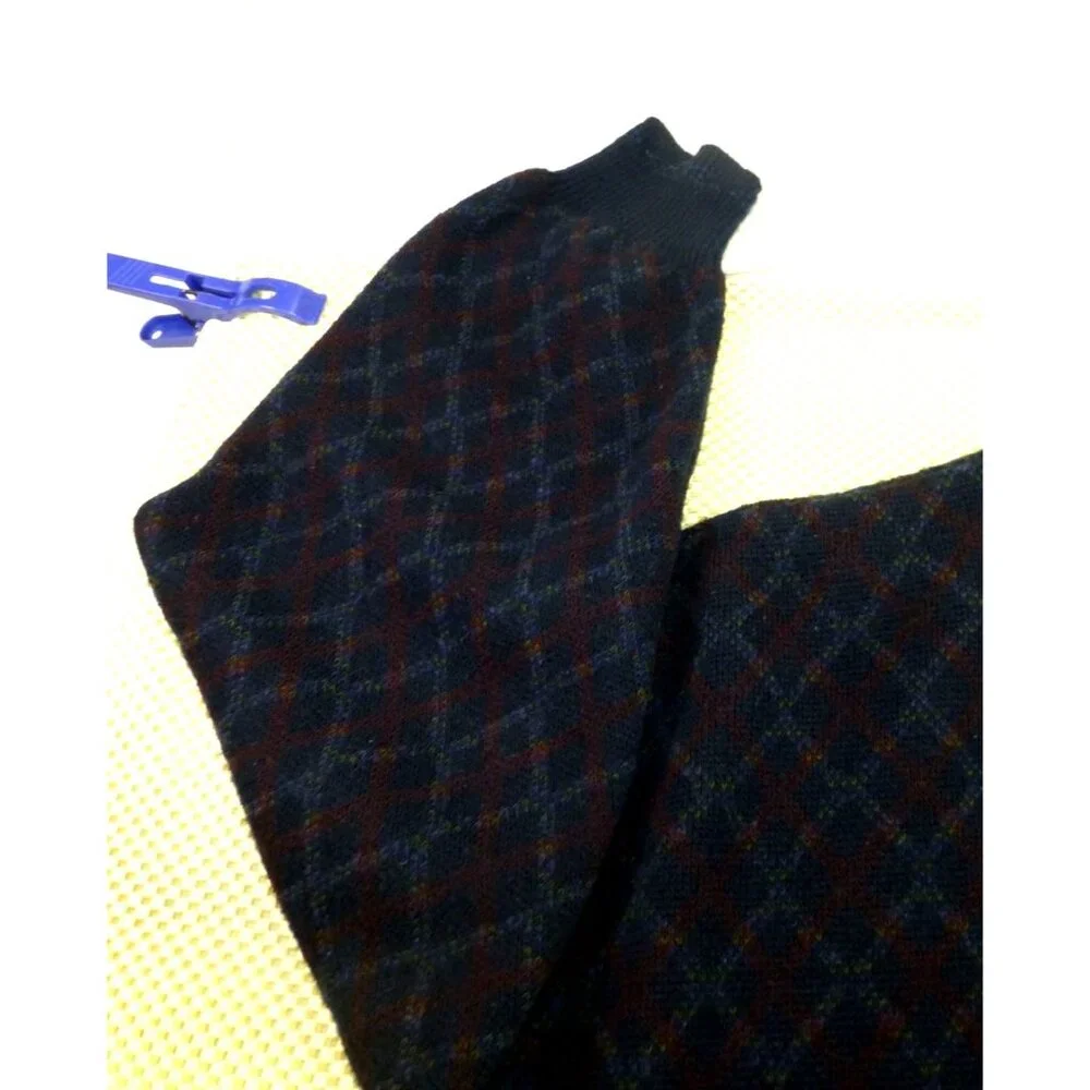 Vtg 90s Florence Tricot‎ Cardigan Sweater Argyle L Patterned Wool Blend Italy